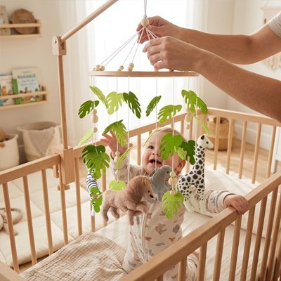 Mobile bebe jungle bois avec bebe et animaux doux