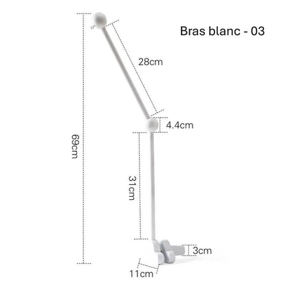 Bras pour mobile bébé blanc articulé avec dimensions visibles clairement numéro trois