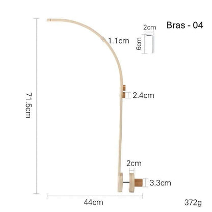 Bras pour mobile bébé en bois naturel avec dimensions visibles clairement  numéro quatre.