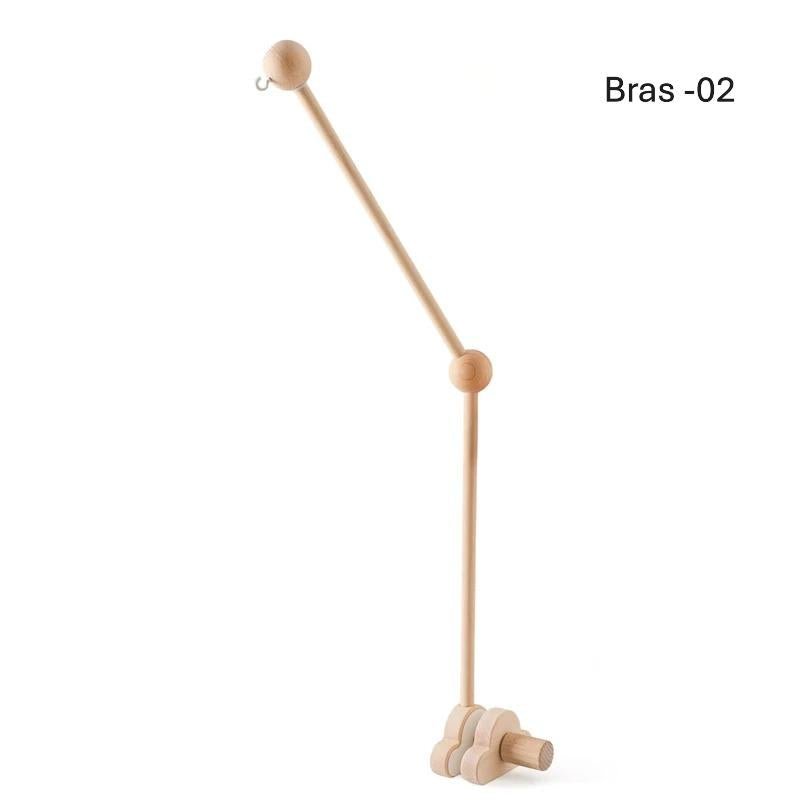 Bras pour mobile bébé en bois avec support pince sécurisé variante numéro deux. 