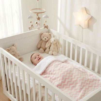 Bébé paisible, couverture douce, peluches et mobile étoilé suspendu

