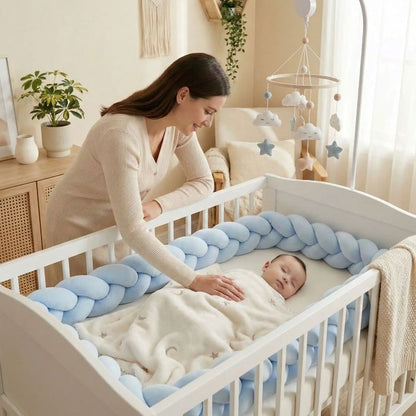 Maman veillant sur son bébé endormi couvert d’une couverture bebe crème avec étoiles et lunes brodées