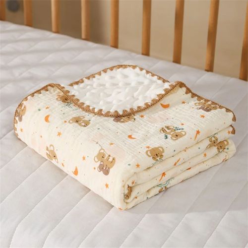 Couverture bebe douce motif koala beige et blanc
