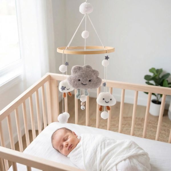  Mobile bébé Sweet Cloud suspendu au-dessus du berceau, ambiance douce