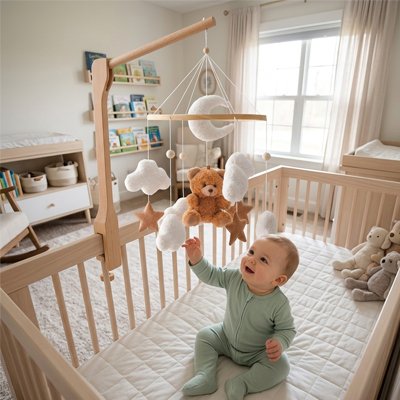 Mobile pour bébé nuage sucré suspendu au-dessus bébé joyeux
