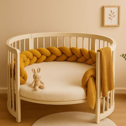 protection de bebe avec tresse de lit moutarde