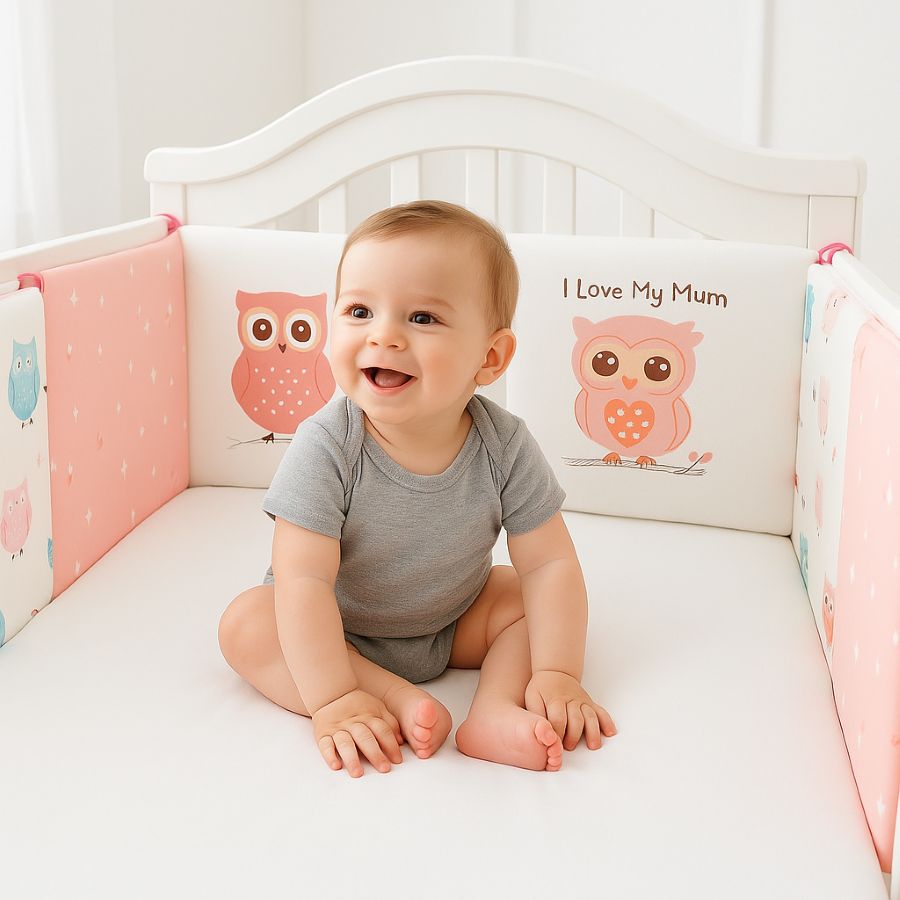 tour de lit bebe coton doux hibou rose