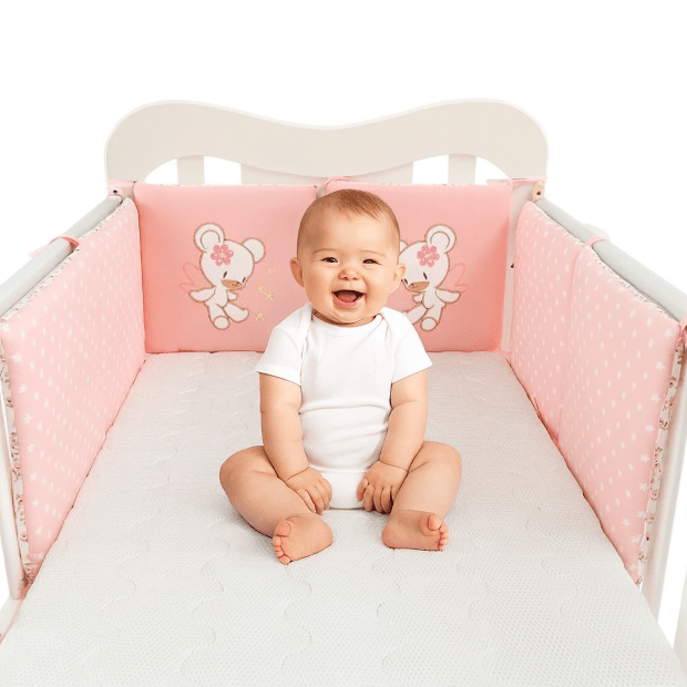 tour de lit bebe douillet avec bebe heureux